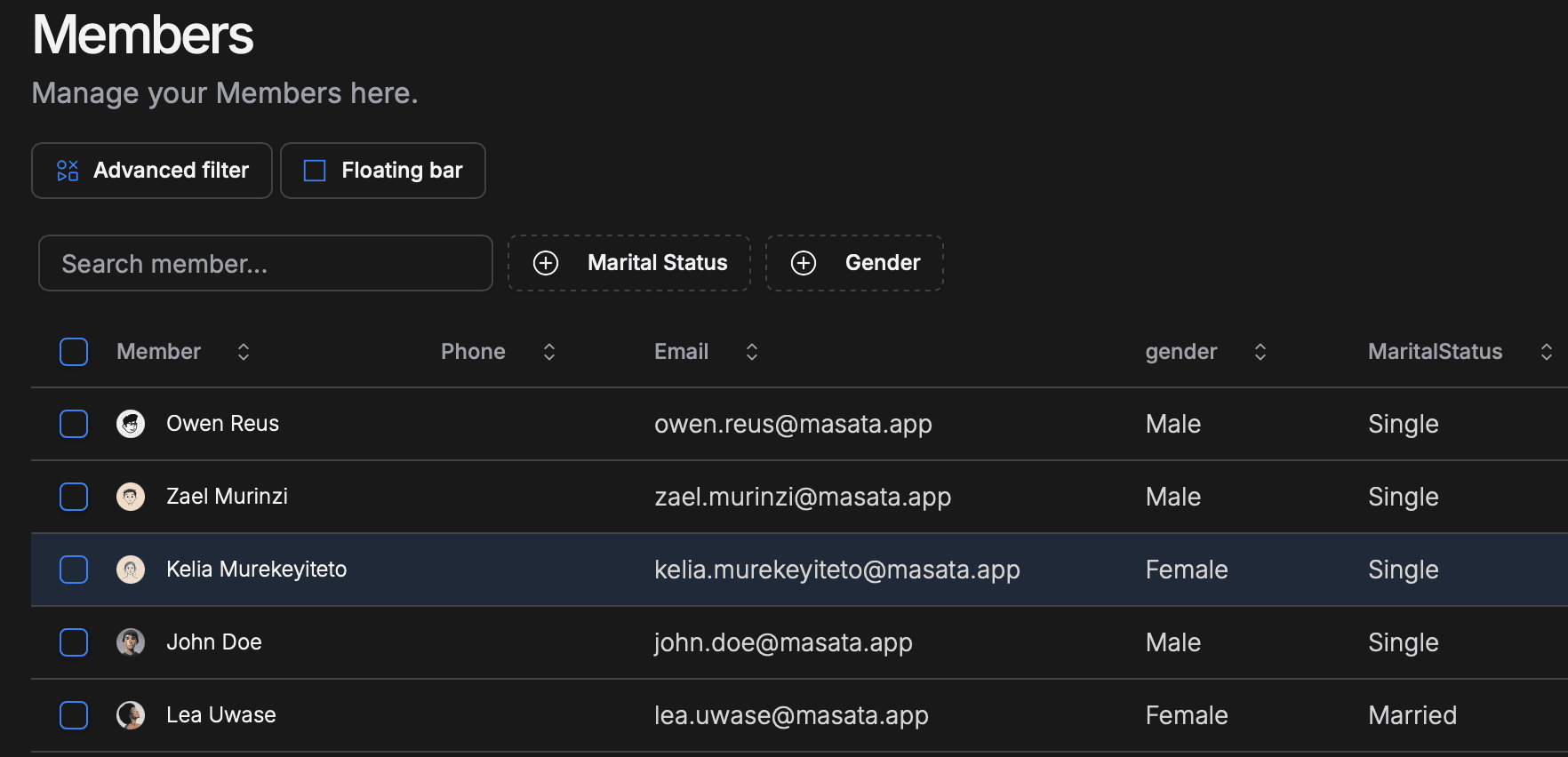 Masata church member management dashboard preview